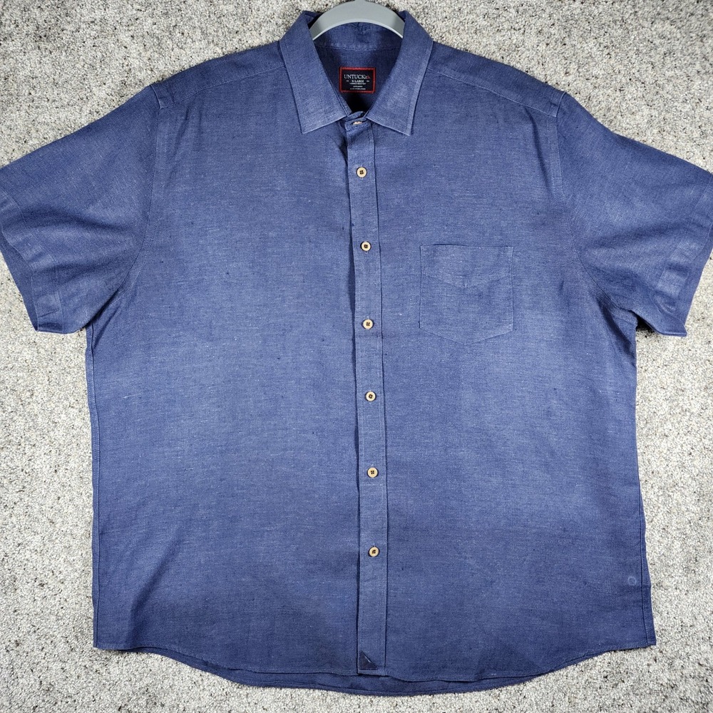 UNTUCKit Cameron Button Down Shirt Mens XL Navy Linen Wrinkle Resistant EUC